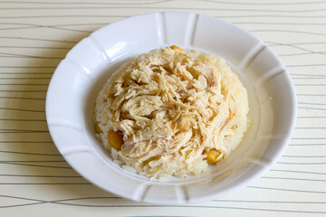 Traditional delicious Turkish food; Turkish style rice pilaf (Turkish name; Arpa sehriyeli. tavuklu, kuru fasulyeli, kavurmali pirinc pilavi)