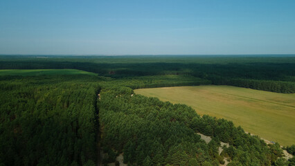 Obraz premium Rural landscape. Green forests and fields. Aerial photography.
