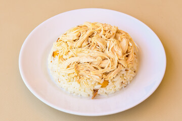 Traditional delicious Turkish food; Turkish style rice pilaf (Turkish name; Arpa sehriyeli. tavuklu, kuru fasulyeli, kavurmali pirinc pilavi)