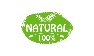 Natural leaf icon. 100% naturals vector symbol