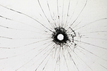 white background bullet hole on glass texture abstract window