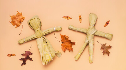 Native American Corn husk doll made out of the corn cobs dried leaves