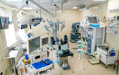 Operational surgery hospital healthcare. Operating clinical room with modern technologies.