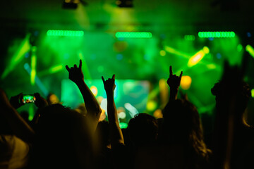 Metal Fans Rock Horns at Concert