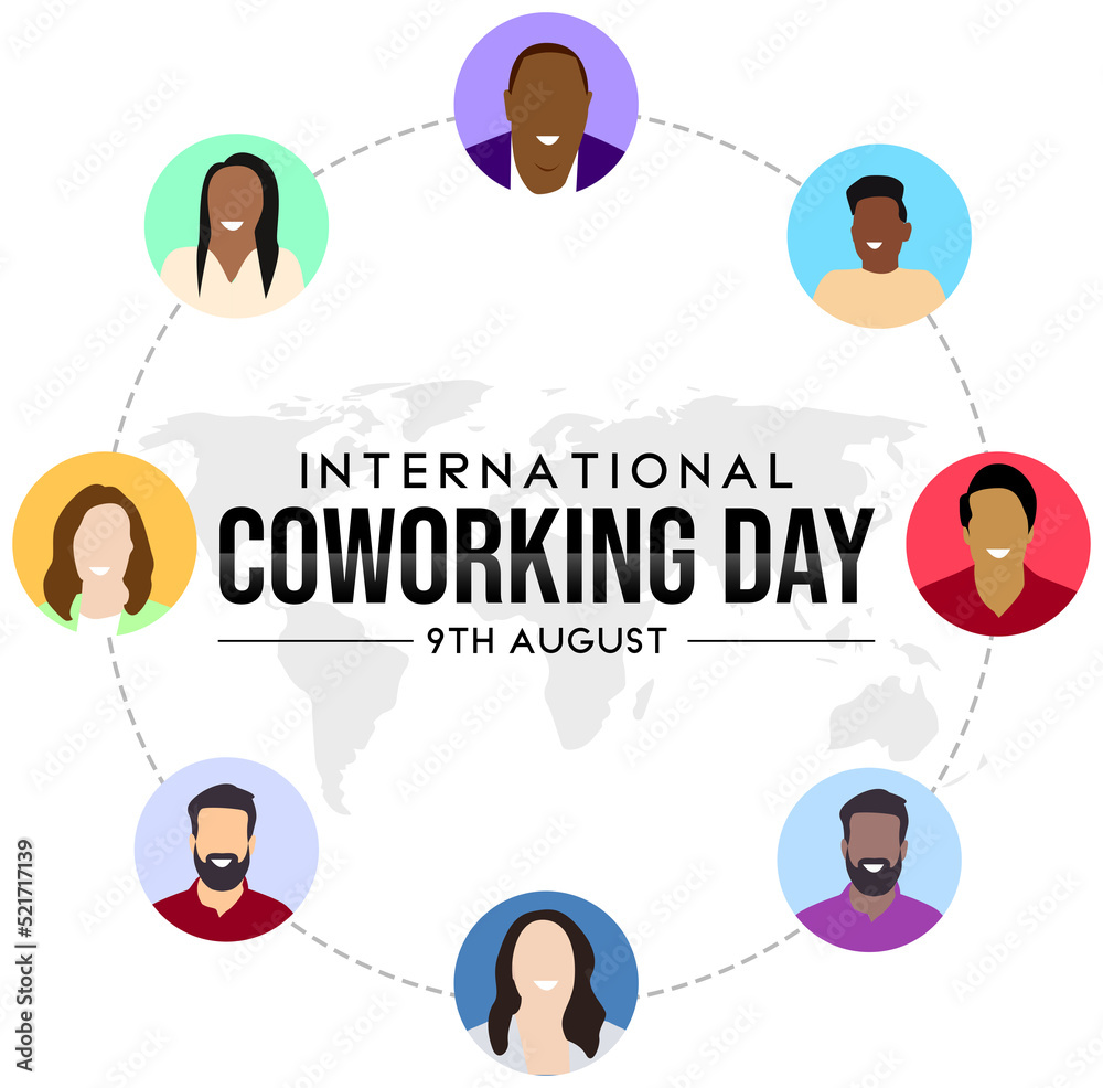 Wall mural international coworking day abstract background with people connected in circle. together working co