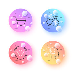 Loyalty star, Online market and Loan minimal line icons. 3d spheres or balls buttons. Pay icons. For web, application, printing. Bonus reward, Shopping cart, Investment of savings. Beggar. Vector