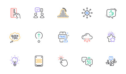 Like, Ssd and People voting line icons for website, printing. Collection of Payment card, Ranking stars, Energy icons. Swipe up, Cloud computing, 5g internet web elements. Quick tips. Vector
