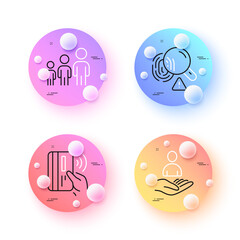 Contactless payment, Business hierarchy and Recruitment minimal line icons. 3d spheres or balls buttons. Fingerprint icons. For web, application, printing. Bank money, Organization, Hr. Vector