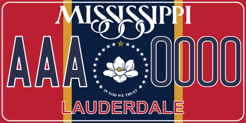 Vehicle license plates marking in Mississippi in United States of America, Car plates.Vehicle license numbers of different American states.Vintage print for tee shirt graphics,sticker and poster