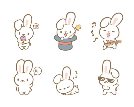 Cute kawaii rabbit cartoon illustration