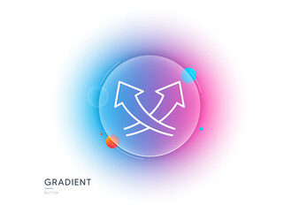 Intersection arrows line icon. Gradient blur button with glassmorphism. Exchange and turn, cross sign. Transparent glass design. Intersection arrows line icon. Vector