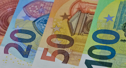various country banknotes. euro photos. 