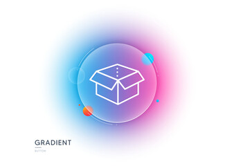 Open box line icon. Gradient blur button with glassmorphism. Delivery parcel sign. Cargo package symbol. Transparent glass design. Open box line icon. Vector