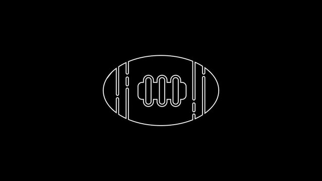 White line American Football ball icon isolated on black background. Rugby ball icon. Team sport game symbol. 4K Video motion graphic animation