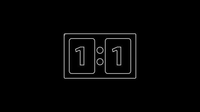 White line Sport mechanical scoreboard and result display icon isolated on black background. 4K Video motion graphic animation