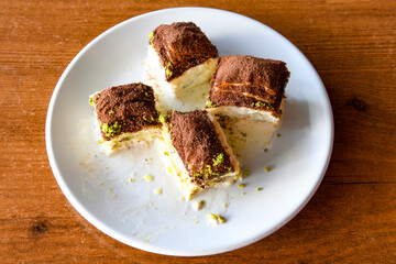 Pistachio baklava. Traditional Middle Eastern Flavors. Traditional Turkish baklava. Local name fistikli baklava