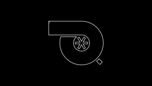 White line Automotive turbocharger icon isolated on black background. Vehicle performance turbo. Turbo compressor induction. 4K Video motion graphic animation
