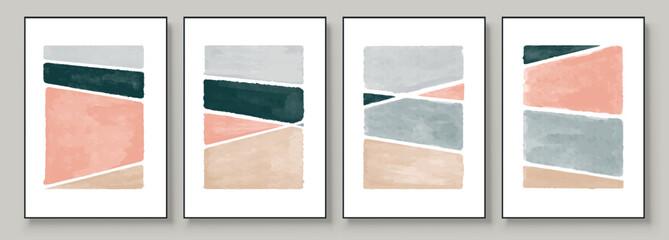Set of Abstract Hand Painted Illustrations for Postcard, Social Media Banner, Brochure Cover Design or Wall Decoration Background. Modern Abstract Painting Artwork. Vector Pattern