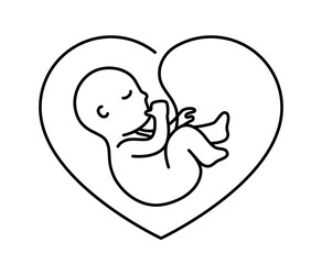 Fetus baby in heart shape outline editable stroke vector illustration