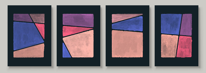 Set of Abstract Hand Painted Illustrations for Postcard, Social Media Banner, Brochure Cover Design or Wall Decoration Background. Modern Abstract Painting Artwork. Vector Pattern