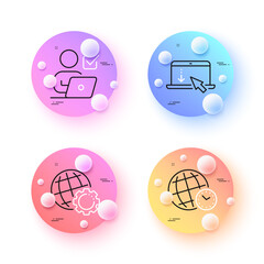 Scroll down, Globe and Online voting minimal line icons. 3d spheres or balls buttons. Time zone icons. For web, application, printing. Landing page, Internet settings, Internet poll. Vector