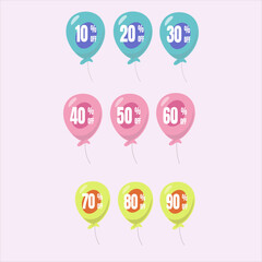 Discount  percent balloons in flat design 