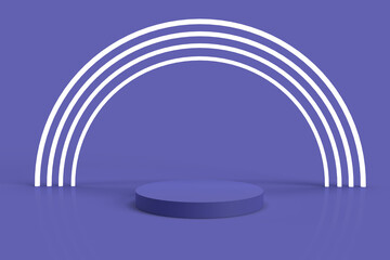 Obraz premium purple product display podium and neon arches. 3d render. Stage for product design.