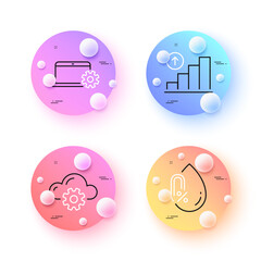 Fototapeta premium Notebook service, No alcohol and Cloud computing minimal line icons. 3d spheres or balls buttons. Graph chart icons. For web, application, printing. Vector