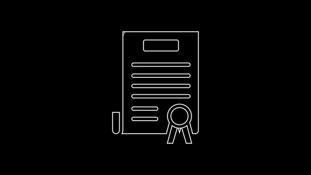 White line Declaration of independence icon isolated on black background. 4K Video motion graphic animation