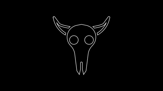 White line Buffalo skull icon isolated on black background. 4K Video motion graphic animation