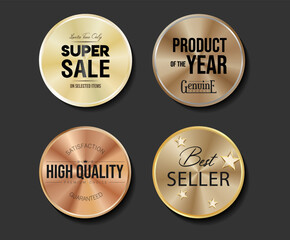 Collection of different gold color conical gradient premium quality badges 