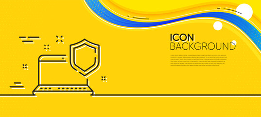 Naklejka na ściany i meble Computer security line icon. Abstract yellow background. Laptop privacy sign. Online safe defense symbol. Minimal computer security line icon. Wave banner concept. Vector