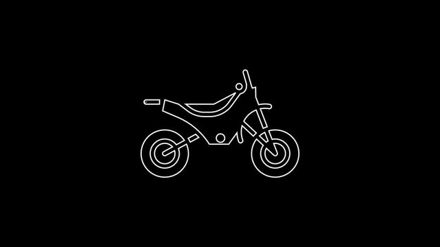 White line Mountain bike icon isolated on black background. 4K Video motion graphic animation