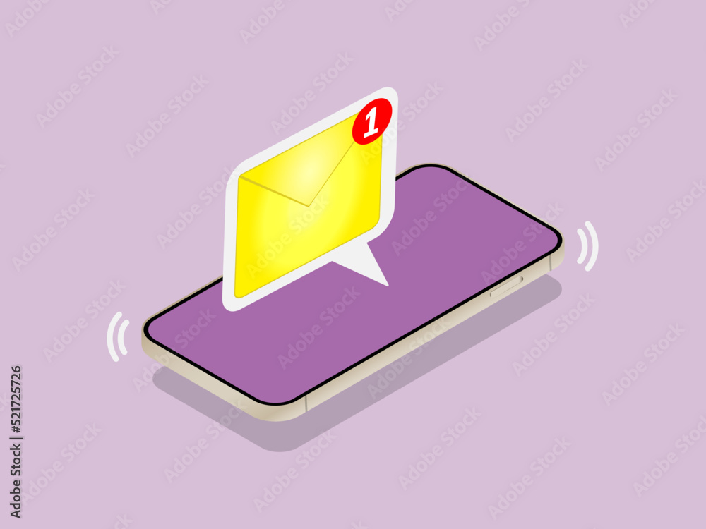 Poster new message on smartphone screen. notification of unread messages by e-mail. stock vector graphics.