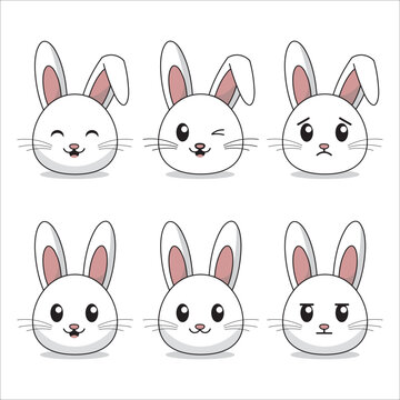 Set of rabbit faces with different expressions