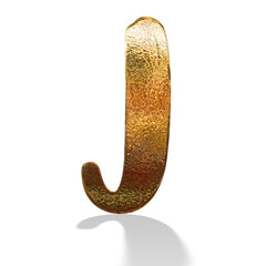 3d gold metal letter J with shadow isolated white background