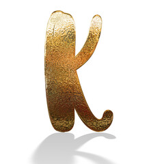 3d gold metal letter K with shadow isolated white background