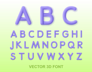 3d alphabet letters set. Render isolated uppercase letters with shadow. 3d alphabetical font vector cartoon minimal illustration