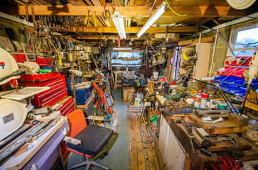 Vintage work shop full of tools