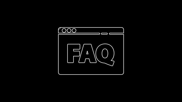 White line Browser FAQ icon isolated on black background. Internet communication protocol. 4K Video motion graphic animation