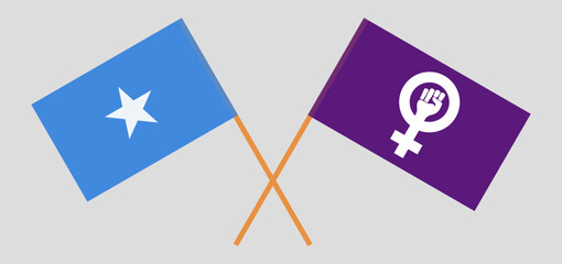 Crossed flags of Somalia and Feminism. Official colors. Correct proportion