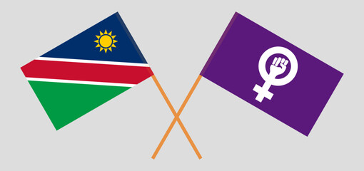Crossed flags of Namibia and Feminism. Official colors. Correct proportion