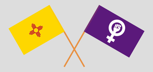 Crossed flags of the State of New Mexico and Feminism. Official colors. Correct proportion