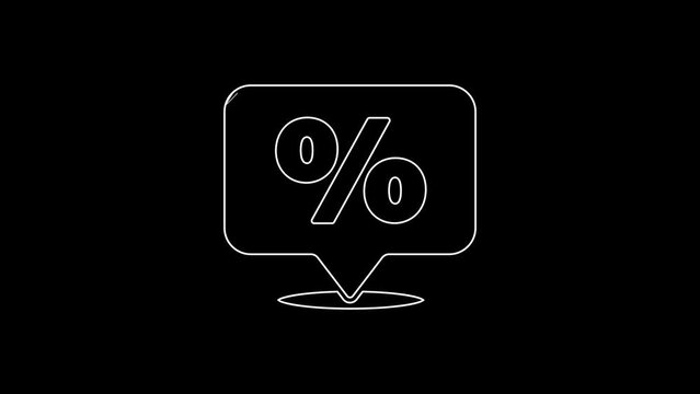 White line Discount percent tag icon isolated on black background. Shopping tag sign. Special offer sign. Discount coupons symbol. 4K Video motion graphic animation