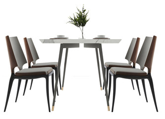 Luxury black dining table set on transparent background. png. 3d rendering