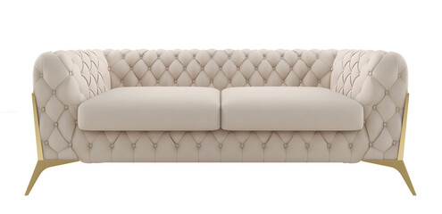 Classic leather white sofa on transparent background. png. 3d rendering