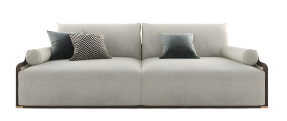 White sofa and pillows on transparent background. png. 3d rendering