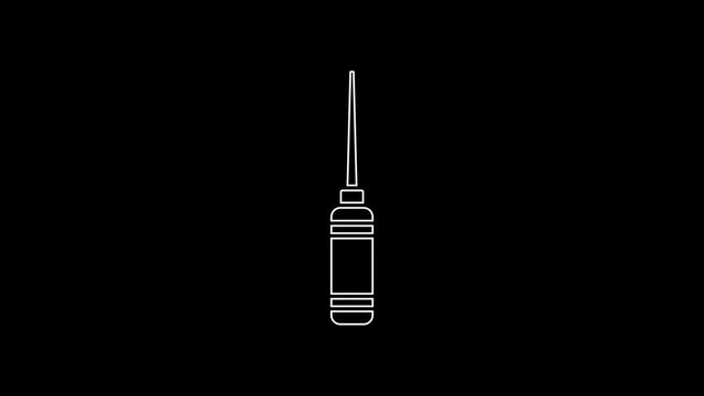 White line Awl tool with wooden handle icon isolated on black background. Work equipment tailor industry. 4K Video motion graphic animation