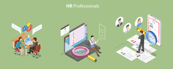 3D Isometric Flat Vector Conceptual Illustration of HR Professionals, Recruiting Agency or Headhunting Company