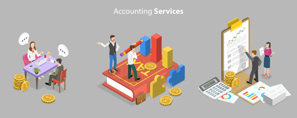 3D Isometric Flat Vector Conceptual Illustration of Accounting Services, Budget Planning, Financial Administration